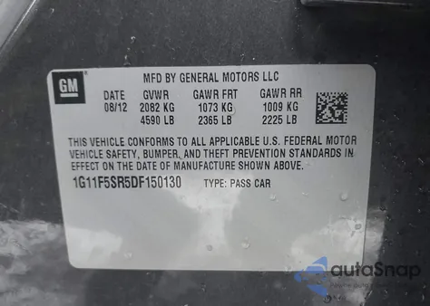 2013 Chevrolet Malibu Eco Premium Audio из США, поврежденный, VIN 1G11F5SR5DF150130